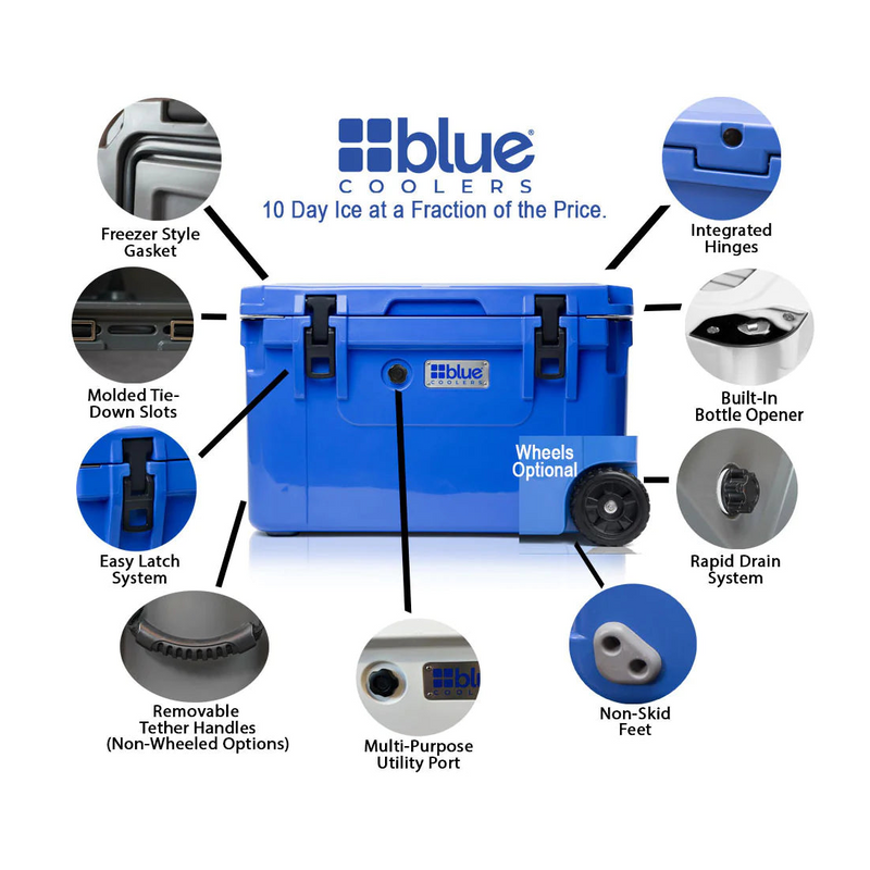 Blue Coolers - 60 Quart Ice Vault Roto-Molded Cooler with Wheels