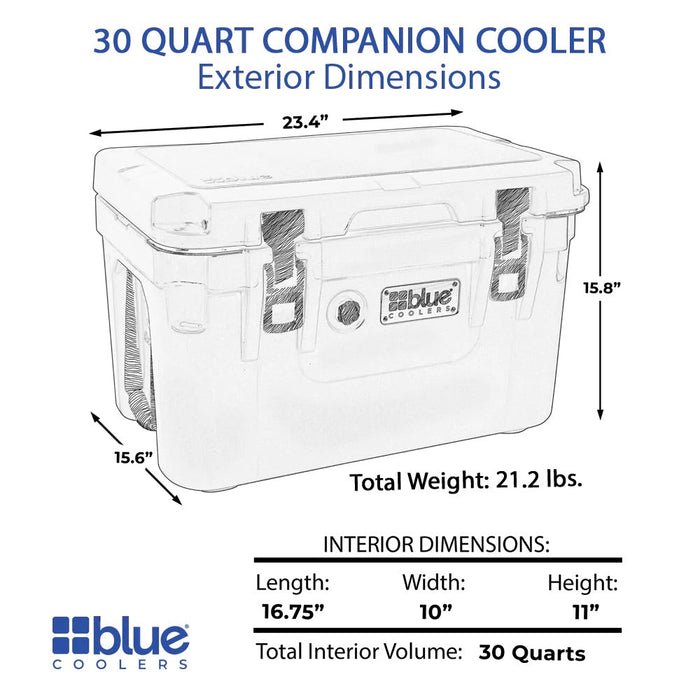 Blue Coolers - 30 Quart Companion Series Roto-Molded Cooler