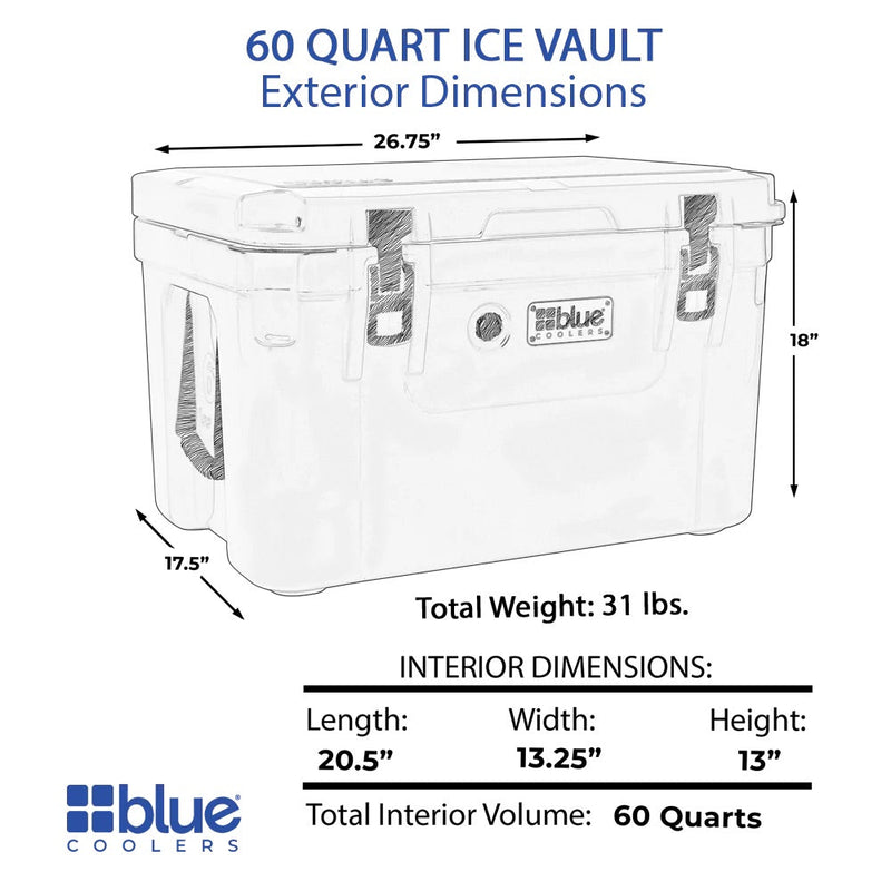 Blue Coolers - 60 Quart Ice Vault Roto-Molded Cooler