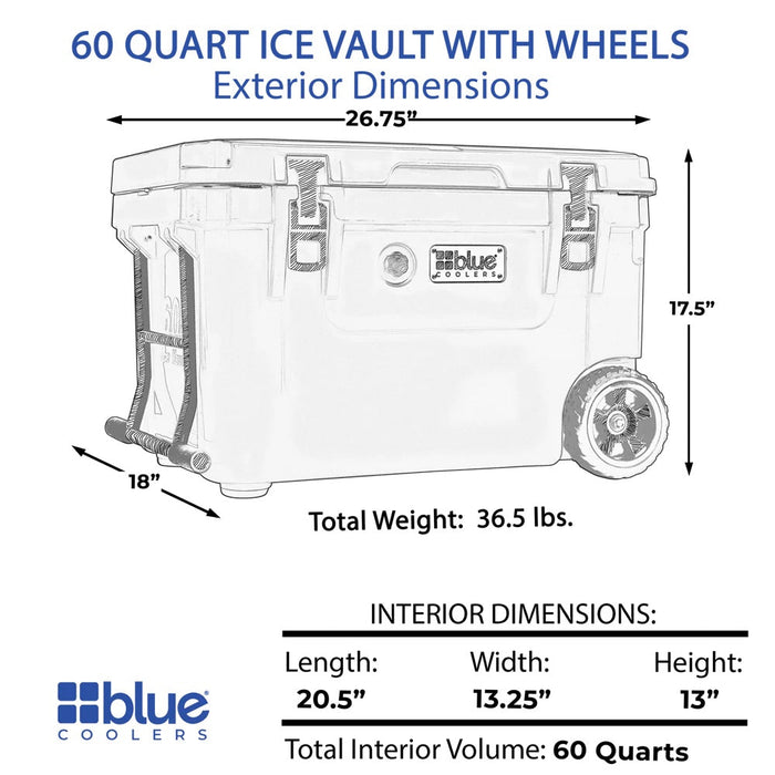 Blue Coolers - 60 Quart Ice Vault Roto-Molded Cooler with Wheels