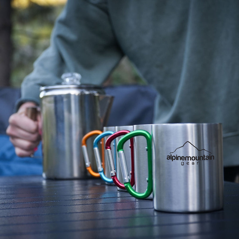 Stainless Steel Coffee Set - Percolator and Mugs - 5 Piece Set