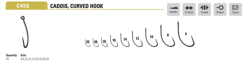 Mustad C49S Caddis Hook Curved - 1X Short - 25 pack