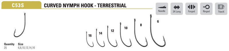 Mustad C53S Nymph/Dry Hook Long Curved 3XL - 25 Pack