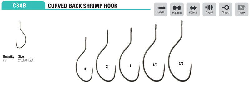 Mustad C84B Curved Back Shrimp Hook - 25 pack