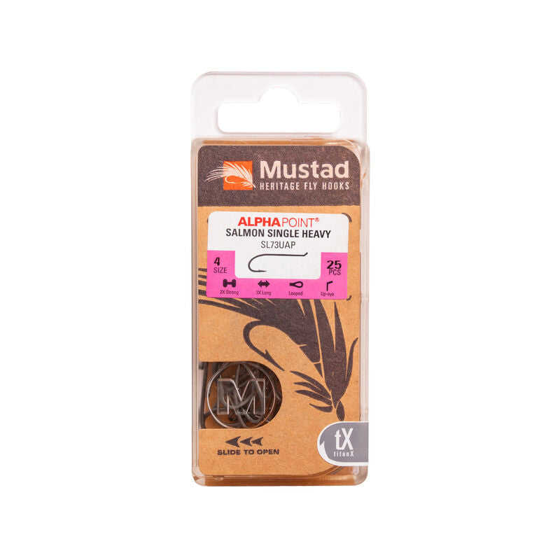 Mustad Alpha Point SL73UAP Salmon Single Hook 2x-Heavy, 3x-Long - 25 Pack