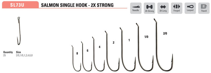 Mustad Alpha Point SL73UAP Salmon Single Hook 2x-Heavy, 3x-Long - 25 Pack